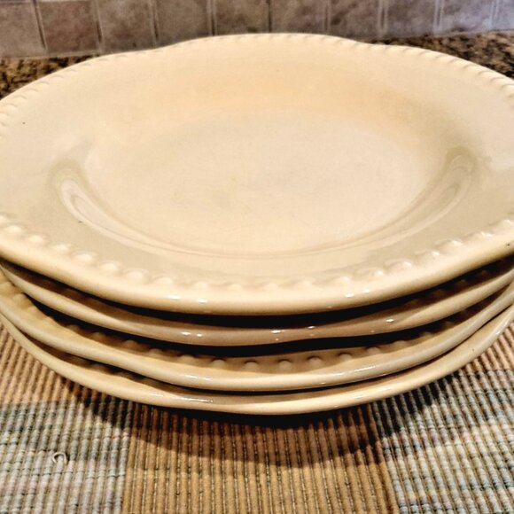 POTTERY BARN Yellow Beaded Rimmed Soup Salad Bowls “EMMA” Portugal ~ 4 piece - Picture 3 of 5